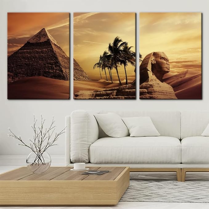 Pacimo Ancient Egypt Secrets Painting on Canvas Pyramid Sphinx Modern Wall Art Home Decoration for Living Room Pictures Multi Panel HD Printed Post and Prints Framed Ready to Hang - 20"x28"x3