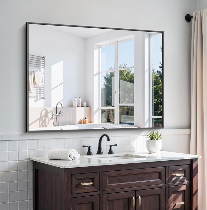 KOCUUY Bathroom Mirror Black, 48x36 Inch Rectangle Wall Mirror with Metal Frame, Black Vanity Mirror Modern Home Decor for Bathroom, Living Room, Farmhouse, Entryway, Hang Horizontal/Vertical