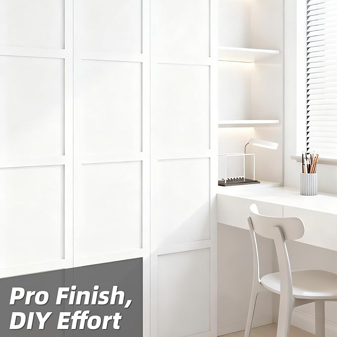 Art3dwallpanels White Primed Wainscoting Kit Premade Board and Batten Paintable Molding Trim Covers 120 x 43.5 Inch Accent Wall Panel for Kitchen Bedroom Living Room Home Decor with Edge Strip