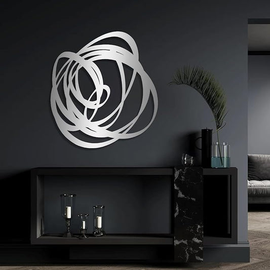 Kewhush Abstract Metal Wall Art, Modern Abstract Decor, Unique Metal Decor, Contemporary Wall Art for Living Room (Silver, 35"x33" | 90x83 cm)