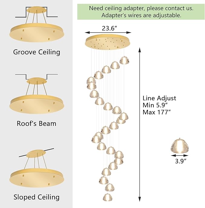 25-Lights Modern Chandeliers for High Ceiling Large Crystal Chandeliers LED Long Handing Light Fixture for Hallway Foyer Staircase 3000K