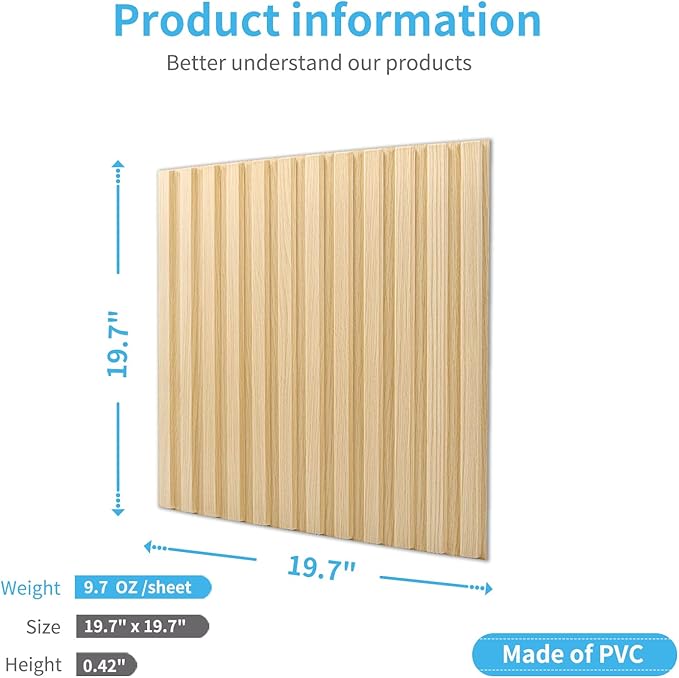 Art3d Slat Wall Panel, 3D Fluted Textured Panel 12-Tile 19.7 x 19.7in. - Oak