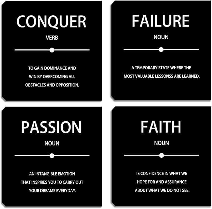 Motivational Conquer Canvas Wall Art for Bedroom Wall Decorations for Living Room Office Wall Decor Black Picture Painting On Canvas Stretched and Framed Wall Pictures 4 Piece Ready to Hang Home Decor