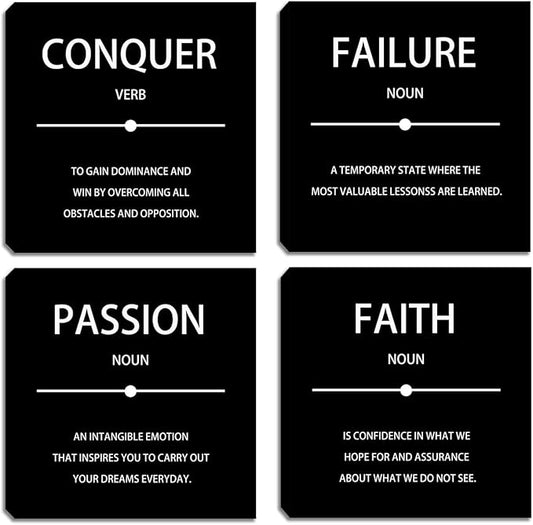 Motivational Conquer Canvas Wall Art for Bedroom Wall Decorations for Living Room Office Wall Decor Black Picture Painting On Canvas Stretched and Framed Wall Pictures 4 Piece Ready to Hang Home Decor