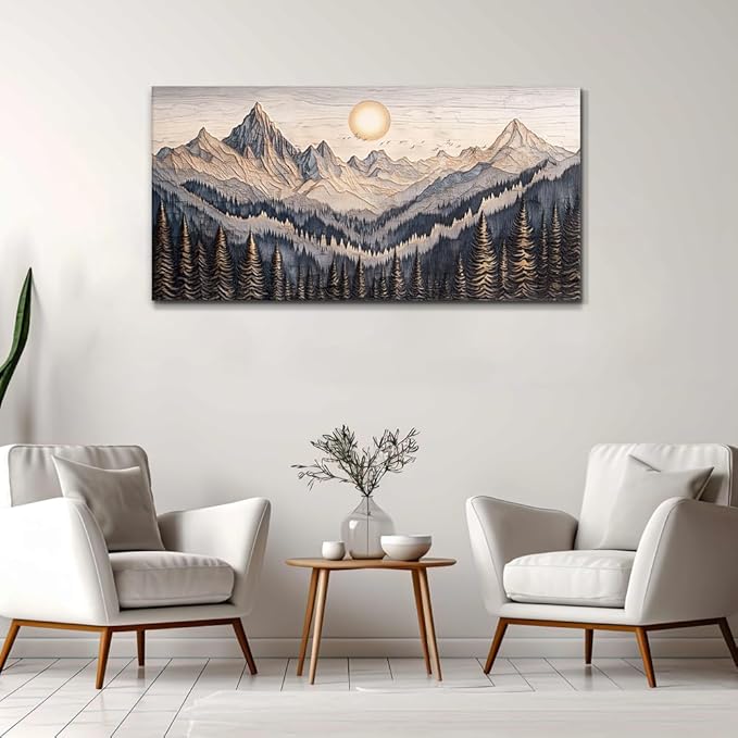 MHARTK66 Wall Art For Living Room Abstract Mountain Landscape Wall Painting Bedroom Wall Decor Office Pictures Decor Sunrise Forest Canvas Wall Art Easy Hanging Modern Home Decorations