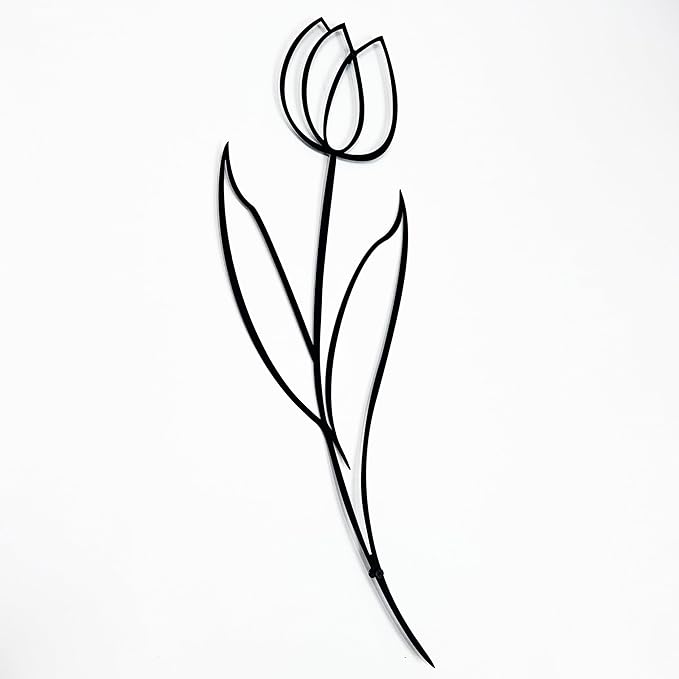 Minimalist Floral Metal Wall Art, Modern Tulip Design for Home Decor, Metal Flower Wall Sculpture for Living Room, Bedroom, or Office (47x16 inches)