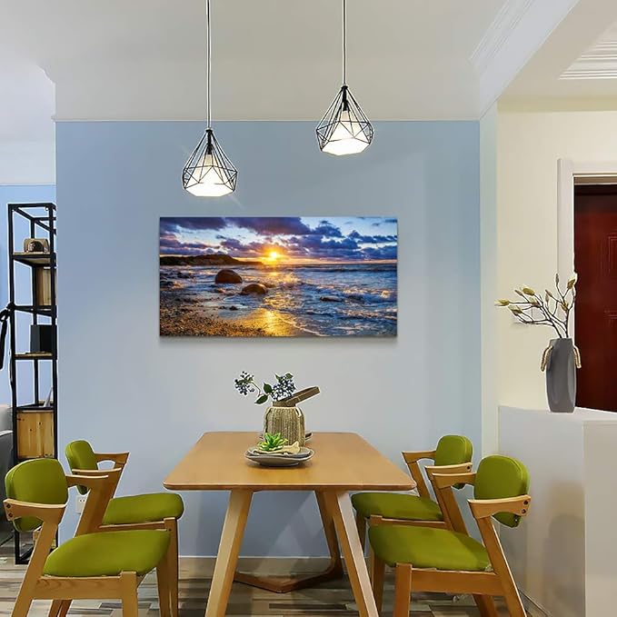 canvas wall art for living room bedroom Wall Decor blue ocean landscape painting Hang Home Decoration office bathroom kitchen sun beach sea golden Waves on the beach canvas art Prints pictures Works