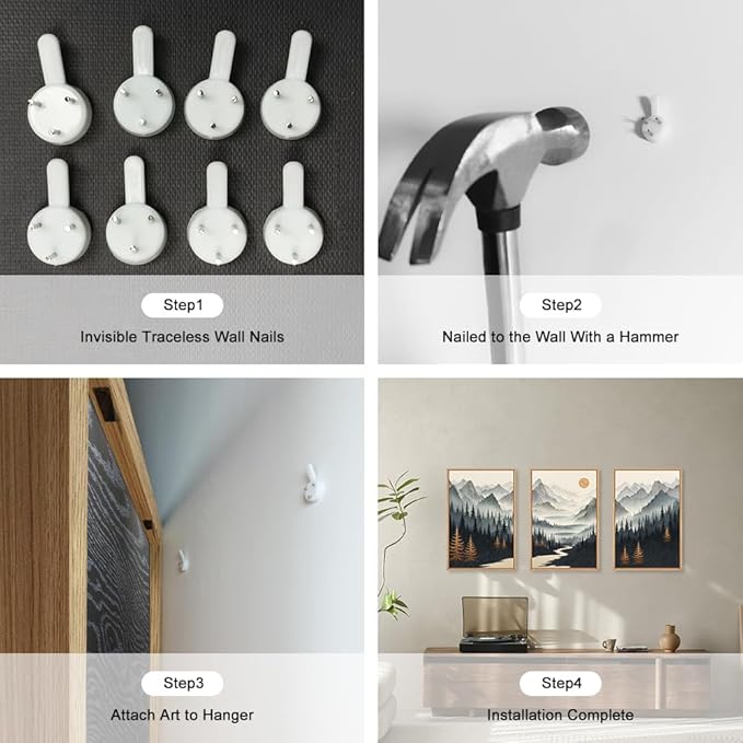 Ausril Watercolor Mountain Forest Framed Canvas Wall Art Set, Wood Foggy Lake Wall Decor, Misty Pine Tree Wall Painting, Neutral Nature Landscape Art Print for Living Room, Bedroom, Office - 16"X24"X3