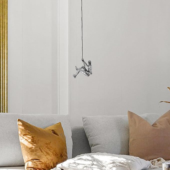 OSOLADY Vintage Resin Man Figurine Wall Sculpture Industrial Style Climbing Man Wall Hanging Decor for Living Bar Tv Background Artistic in Silver Right Hand