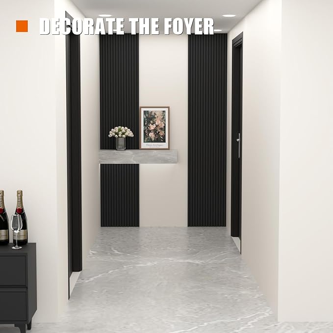 2 PCS wooden slats sound-absorbing panels, 3D groove wood grain sound absorbing panels, stylish decoration, significant noise reduction effect, suitable for walls and ceilings (Matte Black)