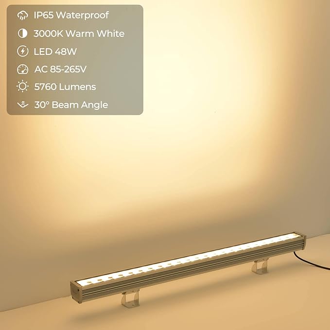 LED Wall Washer Lights 48W,3000K Warm White Linear Light Bar,Waterproof IP65 with US Plug Stage Light for Outdoor/Indoor Lighting Projects,Billboard,Warehouse,Hotel