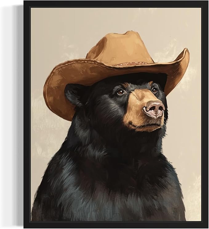 Black Bear Cowboy Art Print Poster Wall Art, Western Country Farmhouse Wild West for Bedroom, Bathroom, Living Room Art Decor 58 (Black Bear, 8 x 10 inches, Black Frame)