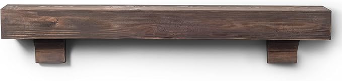 BoscoMondo Rustic Fireplace Mantel Shelf with Corbels- Pine Wood - Wall Decor, Mounted Farmhouse Shelving (66", Dark Brown)
