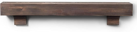 BoscoMondo Rustic Fireplace Mantel Shelf with Corbels- Pine Wood - Wall Decor, Mounted Farmhouse Shelving (66", Dark Brown)