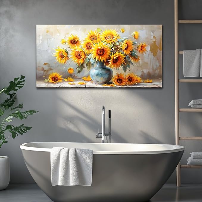 MHARTK66 Canvas Wall Art For Living Room Farmhouse Sunflower Wall Decor Large Flower Field Paintings For Bedroom Vintage Poster Art Prints Framed Artwork For Walls Kitchen Pictures Wall Decor 20x40