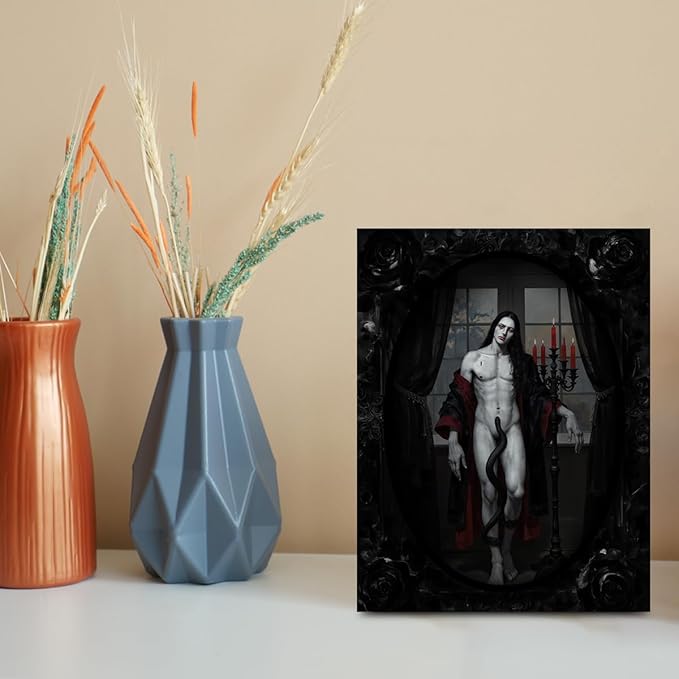 Male Portrait Wall Art, Medieval Vampire Poster Dark Academia Canvas Framed Prints Artwork for Walls, Vintage Gothic Prints for Living Room Entryway Bedroom Decor Aesthetic 15x11.4 inch