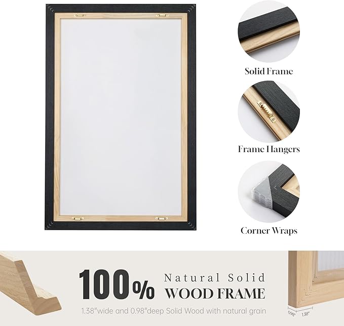 Large Framed Neutral Abstract Wall Art Set of 2, Black Beige Modern Canvas Prints Paintings Artwork for Walls, Minimalist Block Lines Pictures for Living Room Dining Room Bedroom Wall Decor 20x30 In