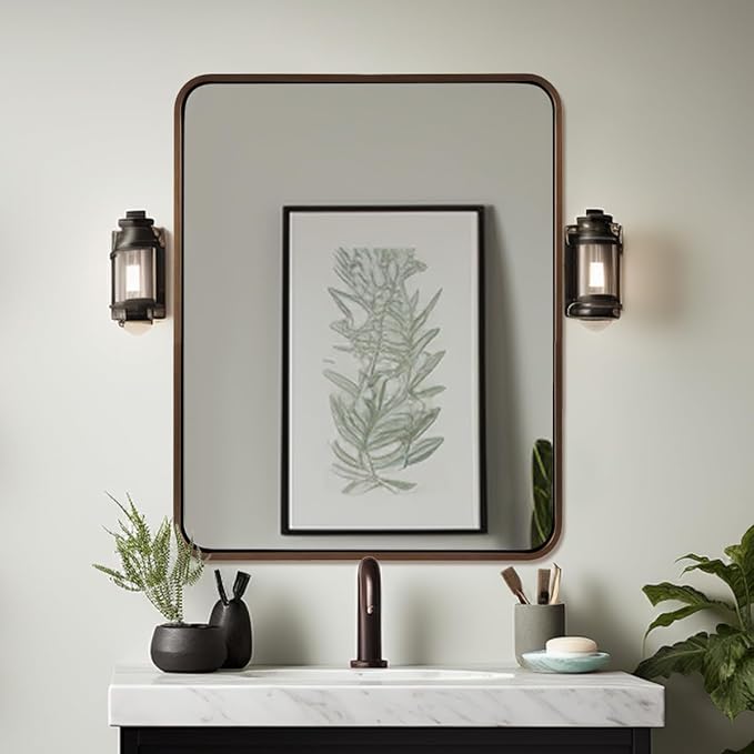 ANDY STAR 40x32 Inch Bronze Bathroom Mirror, Rounded Rectangle Oil Rubbed Bronze Mirrors for Bathroom,Tube Metal Framed, 1’’ Deep Wall Mounted Vertically/Horizontal