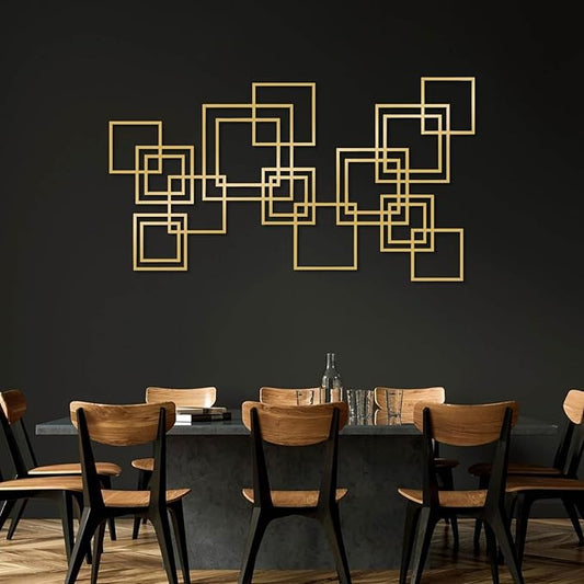 Jogwenu Metal Abstract Geometric Wall Art, Modern Luxury Style, Gold, 24"x13"/60x33cm