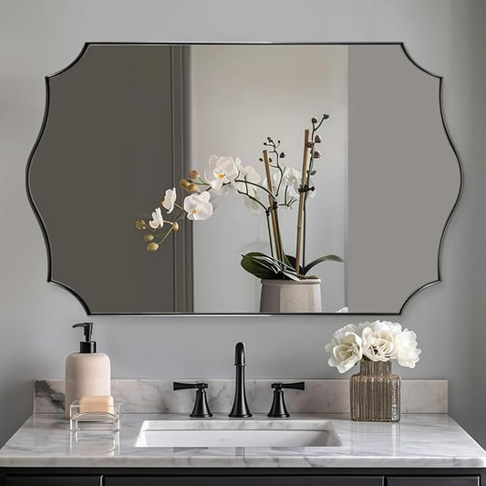 ANDY STAR 30x48 Inch Matte Black Mirror, Unique Rectangular Bathroom Mirror, Black Mirror in Premium Stainless Steel Metal Thin Frame Deep 1’’, Large Decorative Mirror for Bathroom, Entryway, Mantel