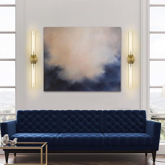 30" Bathroom Wall Sconce, Brass Wall Sconces Hardwired, Gold Wall Sconce Dimmable, Knurled Linear Sconces Wall Lighting with Glass Tube, Vanity Light for Bathroom, Living Room, Bedroom