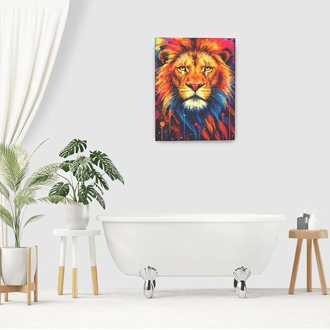 Banksy Lion Wall Art Lion Pictures Street Graffiti Canvas Wall Decor Painting Print Animal Home Modern Artwork Decorations Framed for Living Room Bedroom Bathroom Office 16"X20"