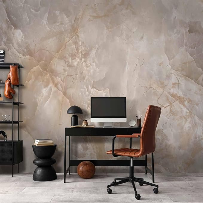 artgeist Wall Mural Stone Wall 154x110 in - Peel and Stick Self-Adhesive Wallpaper Removable Large Sticker Foil Wall Decor Print Picture Design Marble Like Abstract 3D Effect Beige f-C-0458-a-a