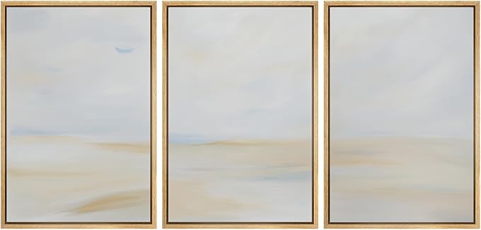 MUDECOR Framed Wall Art Print Set Minimalist Coastal Horizon in Soft Blue and Sand Colors Illustrations Modern Art Boho Decorative Chic for Living Room, Bedroom, Office - 24"x36"x3 Natural