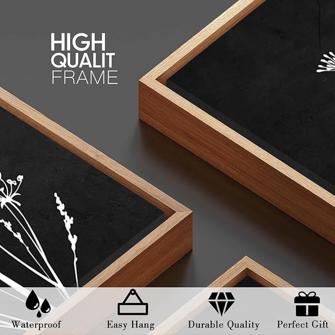 BINCUE Extra Large Framed Black and White Wall Art Floral Wall Decor Botanical Paintings for Living Room Bedroom Bathroom 24x36 Inch 3 Piece