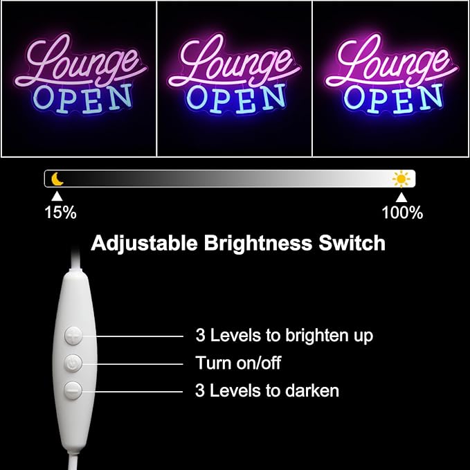 Lounge Open Neon Sign VIP Lounge Neon Light Pink Blue Letter LED Sign Dimmable Business Signs Light Up Signs for Bar Night Club Hotel Beauty Salon Decor