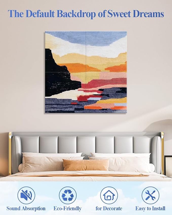 4 Pack Art Acoustic Wall Panels Self-Adhesive, 16" X 16" X 0.5" Acoustic Panels Decorativos Para Pared, Soundproof Wall Panels for Studio, Home & Living Room - Landscape painting