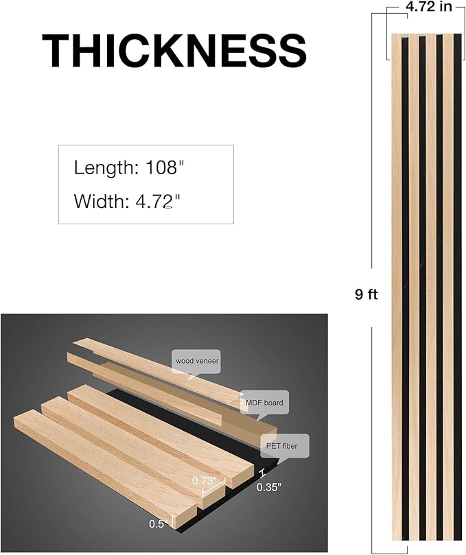 NeatiEase Wood Wall Panels, 9 Feet Acoustic Slat Wall Panels for Interior Wall Decor and Noise Reduction, Decorative Slat Wall Paneling, Natural Oak, 6-Piece