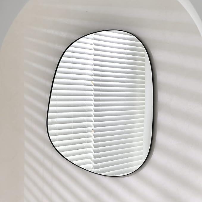 Asymmetrical Wall Mirror for Decor 23"*30", Modern Black Framed Wall Mirror for Living Room Bathroom Bedroom Entryway ELE-STOU-0064B