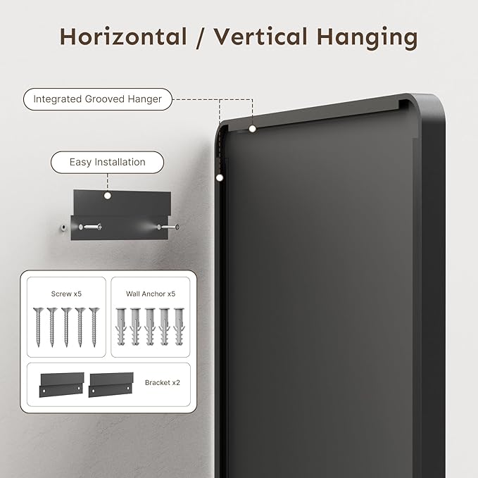 Kosmonia 32x24 Bathroom Vanity Mirror for Wall, Aluminum Framed, Farmhouse Rectangle, Anti-Rust, HD Reflection Anti-Desilvering, Distortion Free, Tempered and Shatter-Proof Wall Mounted Mirror, Black