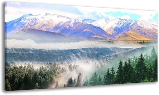 BYXART Canvas Wall Art for Bedroom Misty Forest Foggy Mountain Landscape Artwork Nature Picture Bathroom Decor Smoky Scenery Painting For Living Room Home Office Decorations 40L x 20W