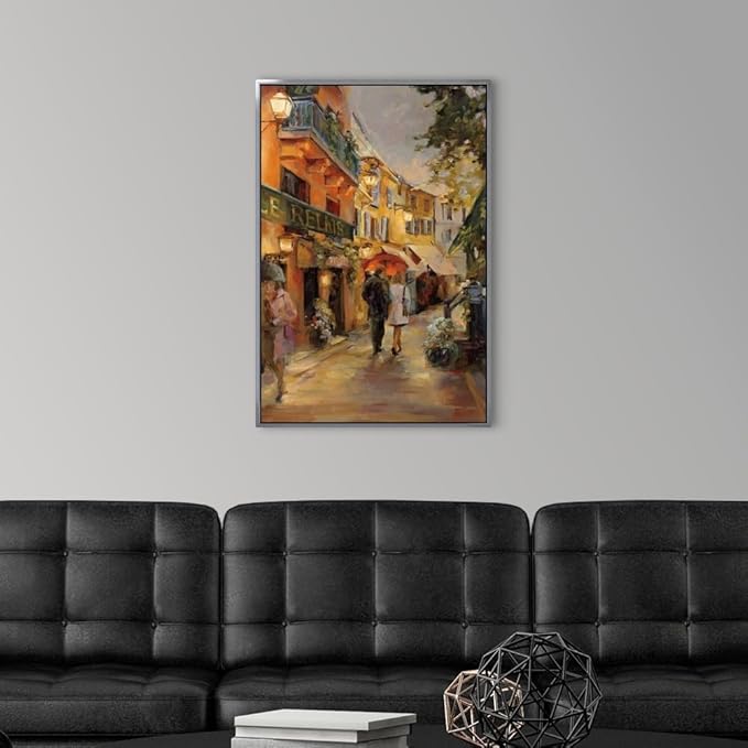CANVAS ON DEMAND Evening in Paris Silver Float Framed Canvas Wall Art Print by Marilyn Hageman, Traditional, Home Decor, Street Scene Artwork, Nature Artwork, 20" x30in