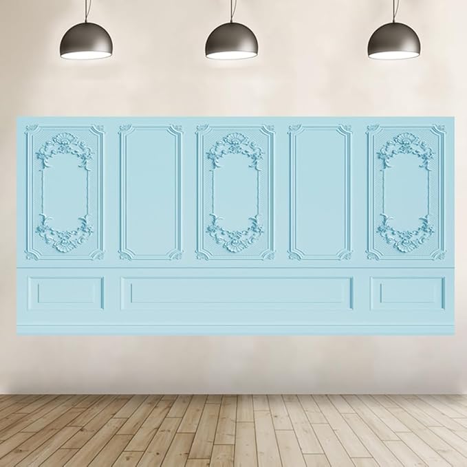Leyiyi 20x10ft Light Blue Vintage Room Inside Backdrop European Frame Modern House French Castle Cementery Wall Retro Style Photo Background Cowboy Kids Birthday Portrait Studio Props Vinyl Wallpaper
