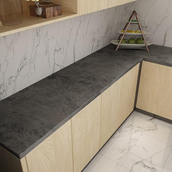 JSEVEM 16"×197" Extra Thick Dark Blue Grey Concrete Wallpaper Peel and Stick Faux Industrial Gray Concrete Cement Contact Paper Vinyl Matte Textured Adhesive Tile Stickers for Kitchen Cabinets Table