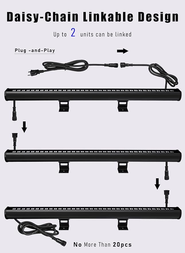 New Upgraded Wall Washer LED Lights with 10x60°, 108W, Linkable, Dimmable &Timing&11 Mode RGBW Color Changing Wall Wash Lighting with RF Remote and Switch Control, 3.2ft/40 120V Light Bar