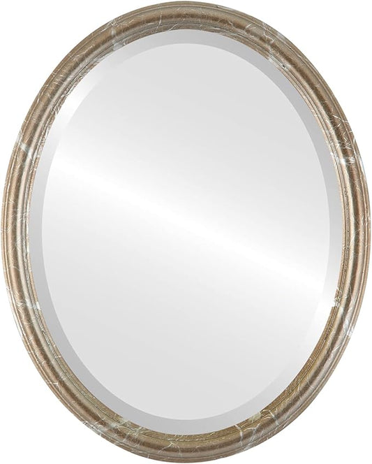 Oval Beveled Wall Mirror for Home Decor - Saratoga Style - Champagne Silver - 18x22 Outside Dimensions