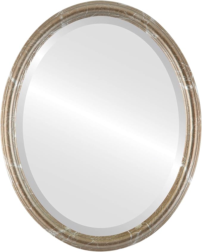 OVALCREST Oval Beveled Wall Mirror for Home Decor - Saratoga Style - Champagne Silver - 14x18 Outside Dimensions