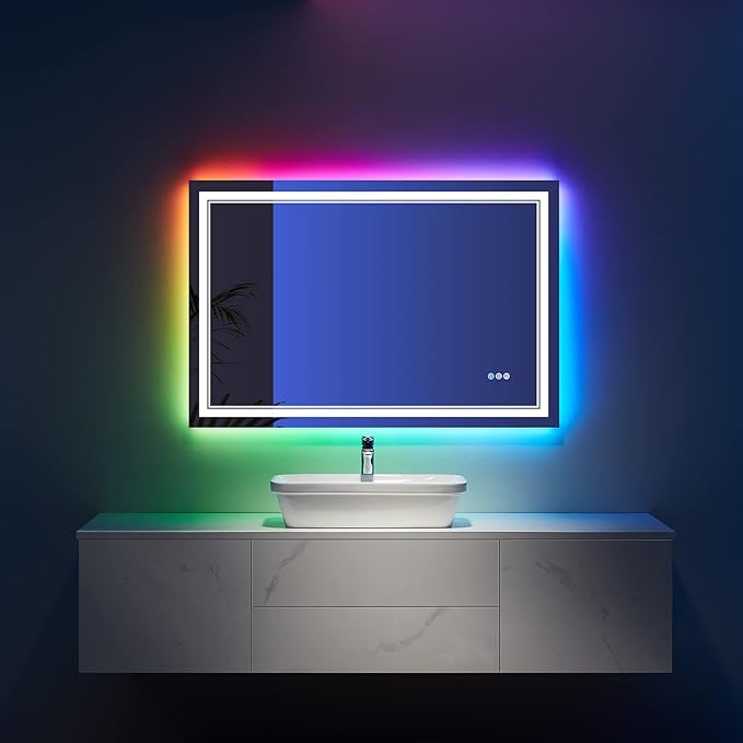 40x24 inch LED Mirror for Bathroom,RGB LED Lighted Bathroom Vanity Mirror with Lights,Shatterproof,Dimmable,Anti-Fog RGB Backlit Mirror (RGB Multicolor Backlit + Front-Lighted)