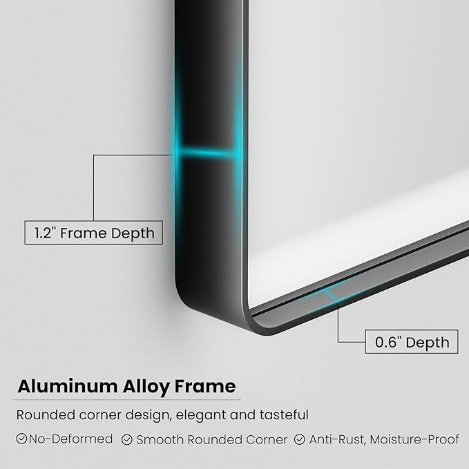 Black Bathroom Mirror 48X36 Inch, Black Metal Framed Mirror for Wall, Rounded Rectangle Matte Bathroom Vanity Mirror with Tempered Glass, Anti-Rust, Horizontal/Vertical
