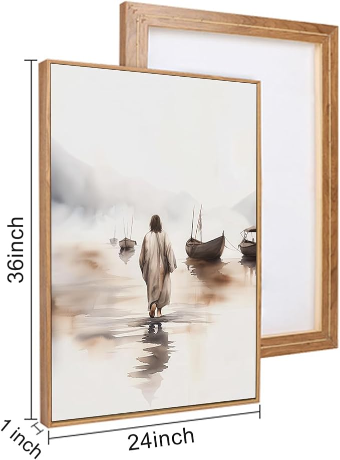 Ausril Jesus Framed Canvas Wall Art Set,Christian Bible Wall Decor, Minimalist Boho Christian Wall Painting, Retro Christmas Generic The Cross Art Prints for Living Room Bedroom, Church -24"x36"x3