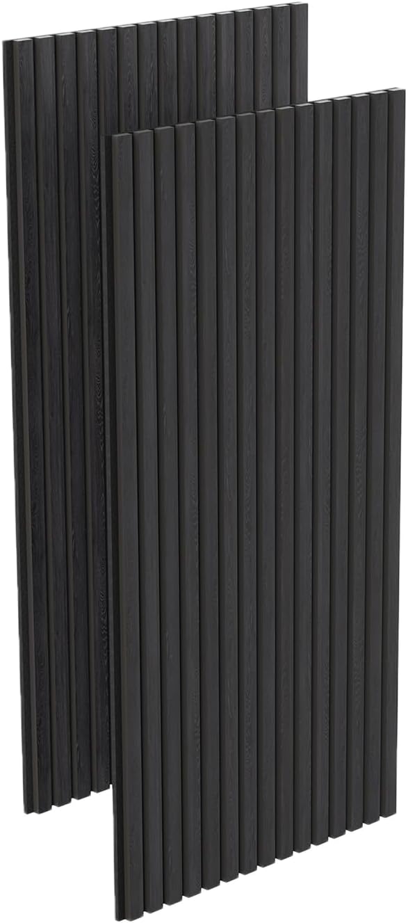 2-Pack 47.2" x 23.6" Decorative Acoustic Panels, Soundproof Slat Wall Panels for with Felt Backing, Sound Absorbing Art Wall Paneling for Office and TV Background, Charcoal Black