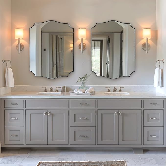 ANDY STAR Chrome Bathroom Mirror for Wall, 24x32 Inch Polished Chrome Mirror, Bathroom Mirror for Over Sink, Irregular Wall Mirror in Thin Stainless Steel Frame Deep 1’’, Wave Inspired Style