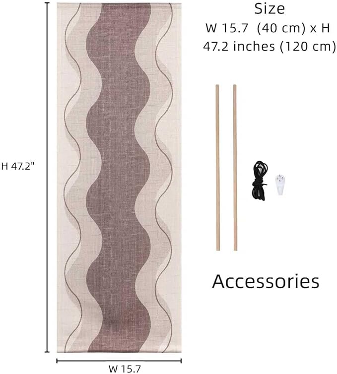 Japanese Tapestry Wall Art Good Fortune Feng Shui Lucky Symbols W15.7xH47.2", Extra Long Vertical Hanging Decor for Bedroom, Livingroom, Office Washable Fabric Zen Design (Vertical wave) CTT-12