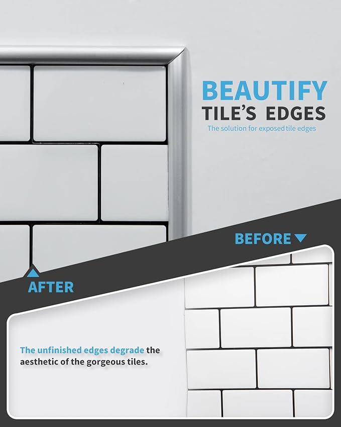 Art3d 10 Ft Peel and Stick Trim for Backsplash Tile Edge, Self-Adhesive Liner for Corner Decor in Silver