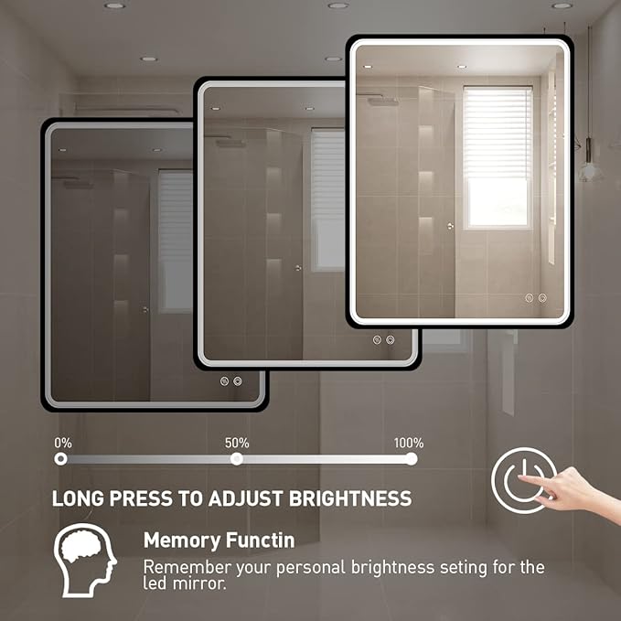 30X36 Inch LED Mirror for Bathroom,Black Metal Frame Lighted Vanity Mirror,Large Wall Mounted Makeup Mirror,6000K,Dimmable Anti-Fog