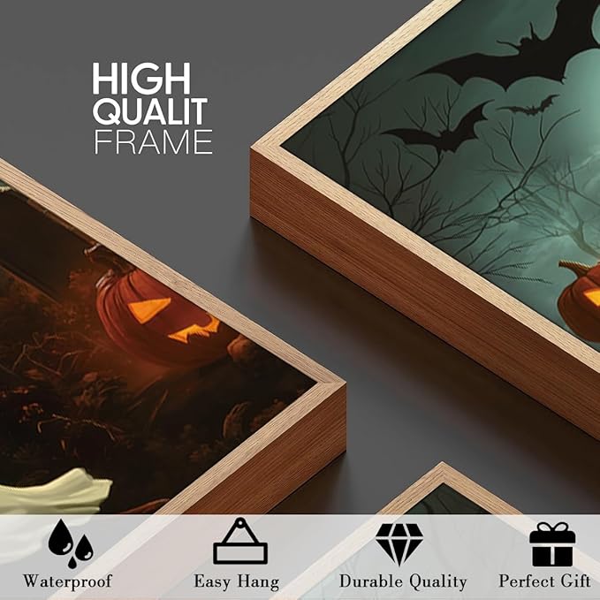 Anyzal Halloween Ghost Wall Art Spooky Pumpkin Wall Decor Dark Forest Artwork for Living Room Bedroom Dining Room16x24 Inch Set of 3